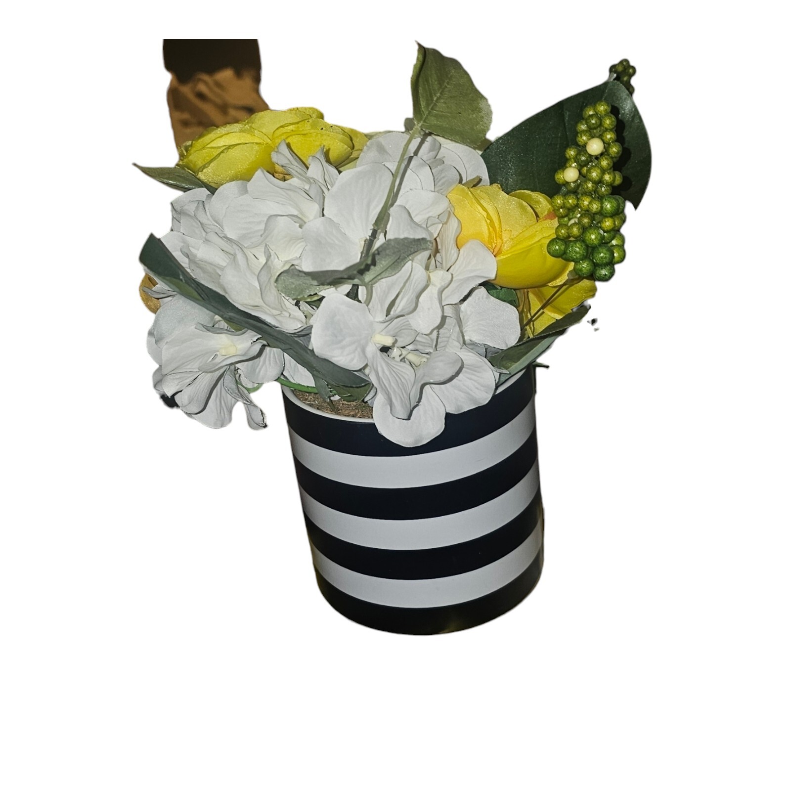 Gorgeous Yellow And White Artificial Floral Arrangement In Black and White…