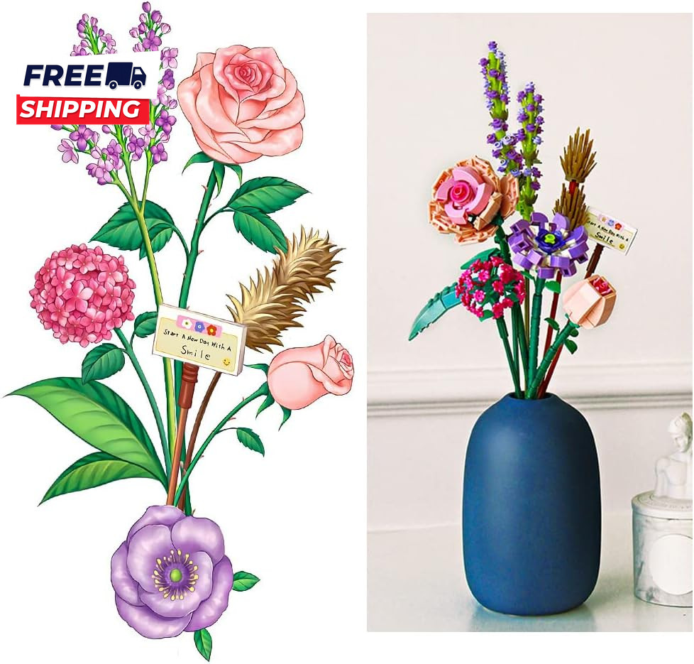 Mini Bricks Flower Bouquet Building Sets Artificial Flowers DIY Unique Decorat