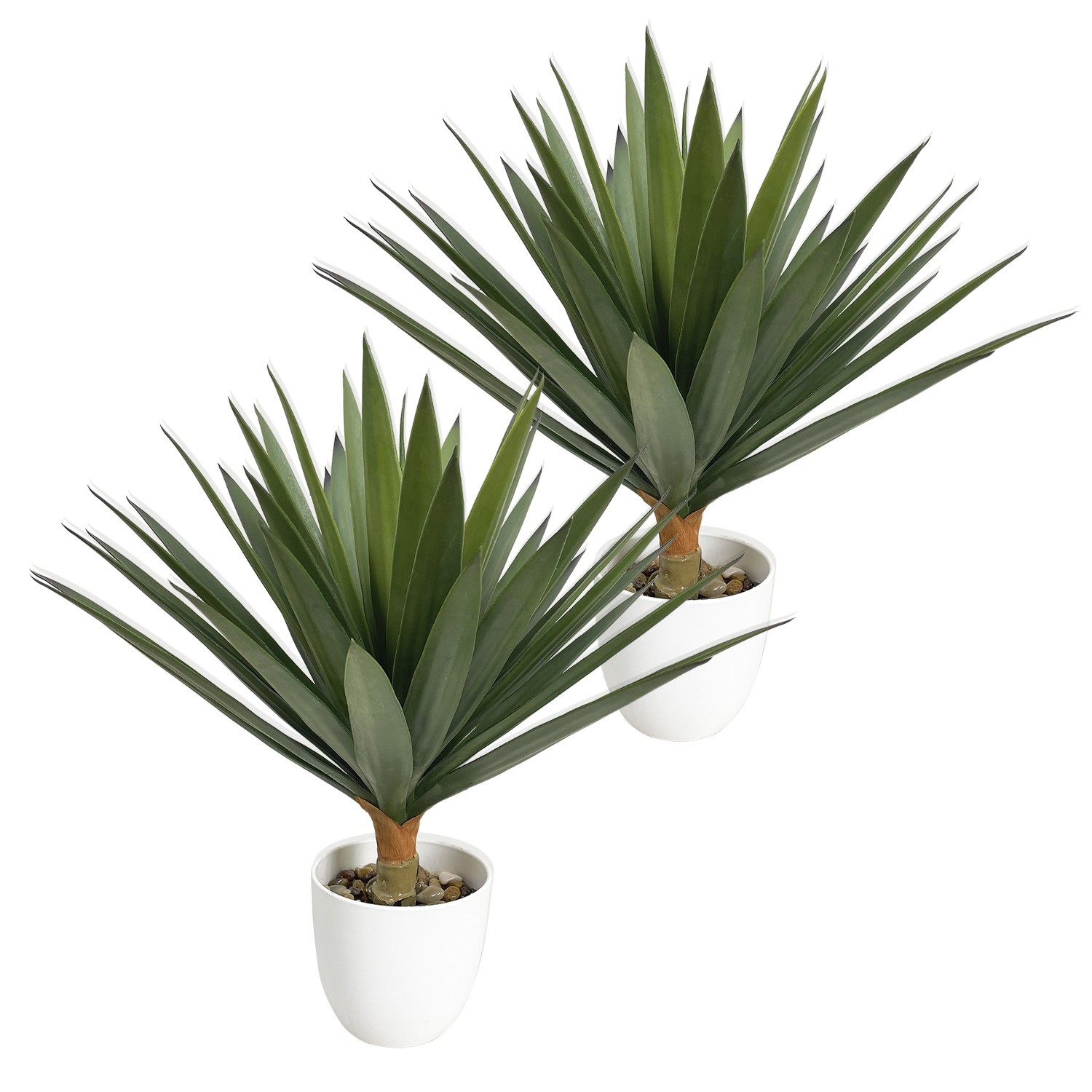 2Pcs 42cm Artificial Plant, 48 Leaves, White Pot with Pebble Decoration