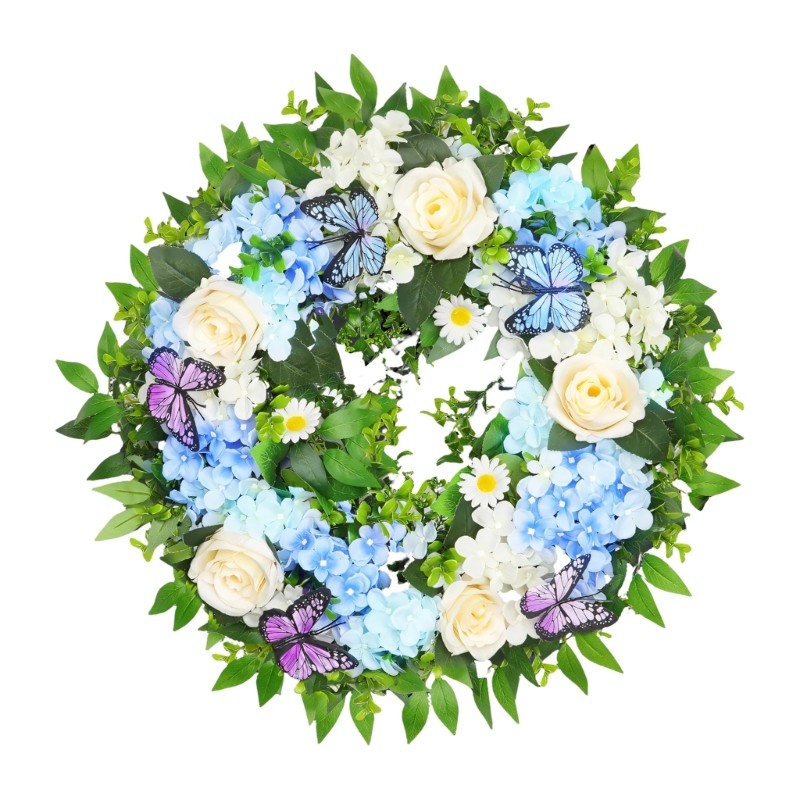 Realistic Artificial Hydrangea Flower Wreath for Front Door Wedding Party