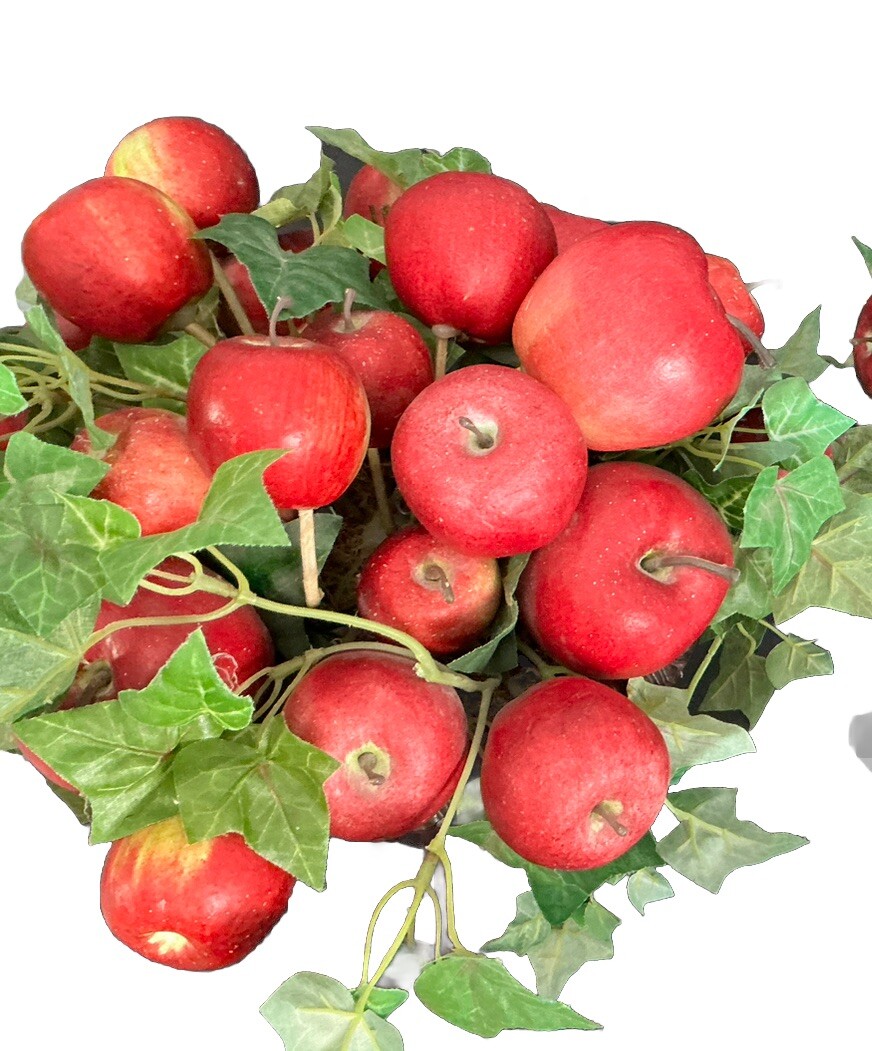 2 Vtg Artificial Red Apple Leaf Topiary Clay Planter Potted Heavy 16’’ Signed!