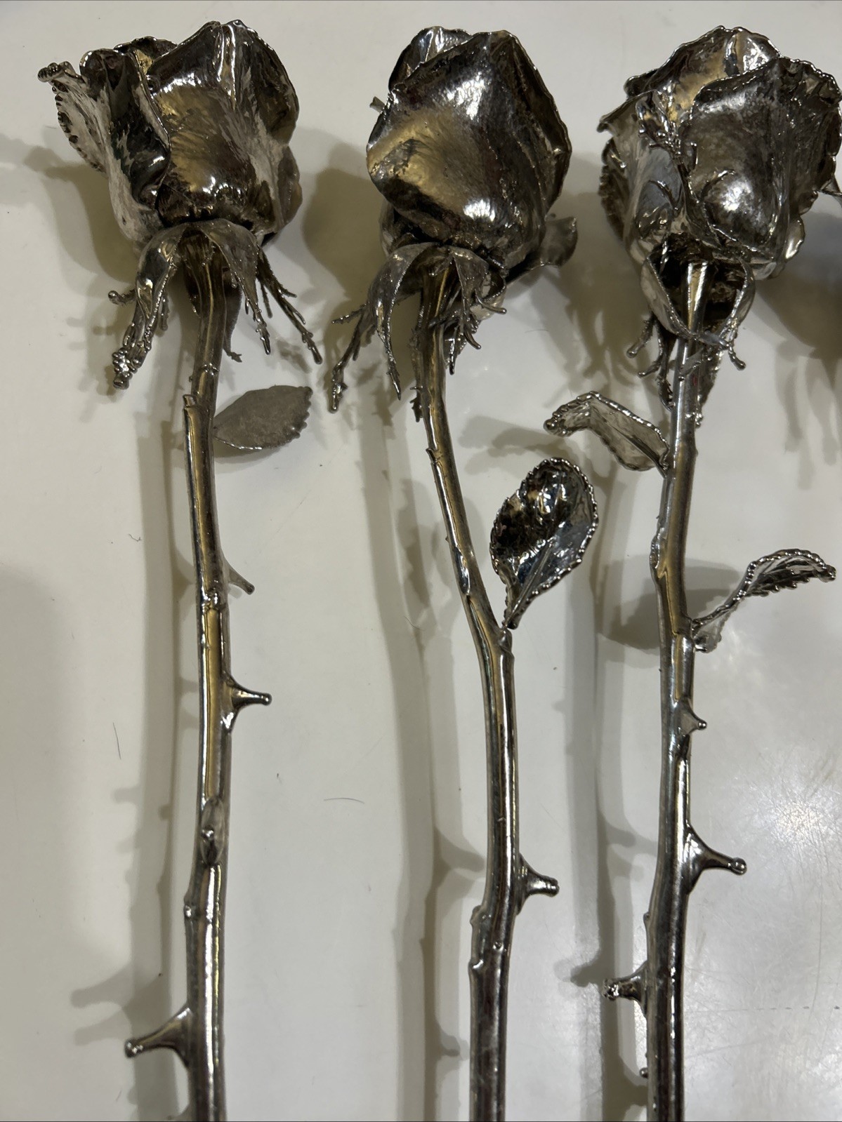 Set of six 6 Real Rose Dipped In Silver 18 inches long Triple dipped