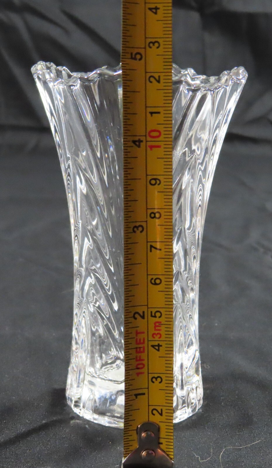Crystal Flower Bud Vase 5″ Ribbed Mikasa Swirl Oval Mouth Art Deco Excellent