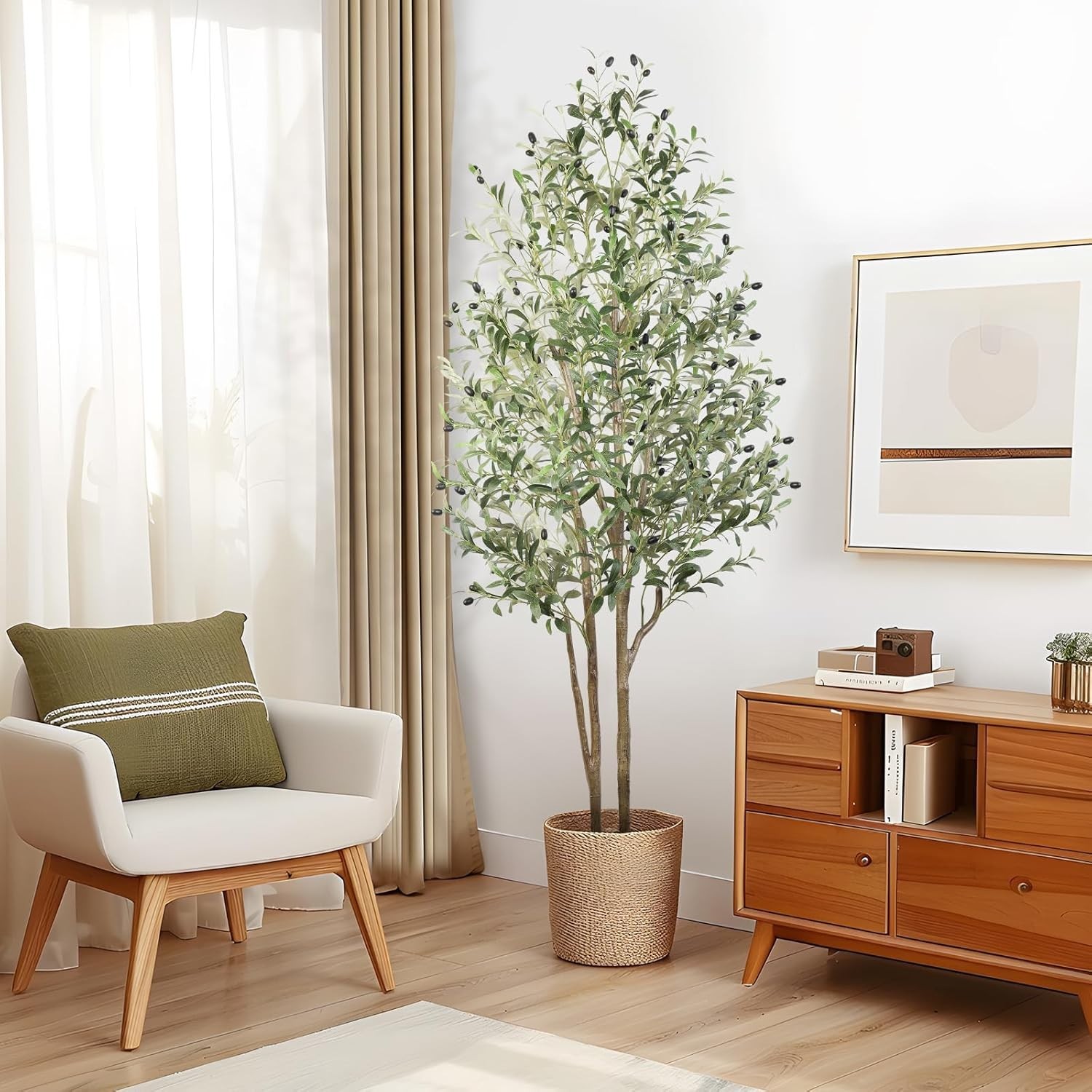 Artificial Olive Tree Potted Fake Plant with Fruits BLACK Planter Home Office In