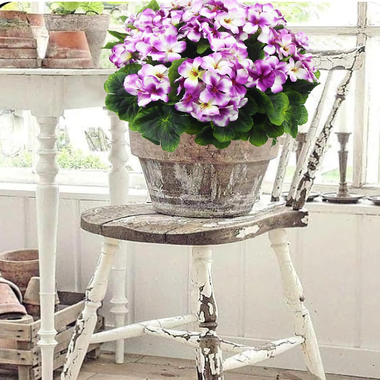 2 Pcs Artificial Geraniums for Outdoor Silk Geranium Flowers Purple Artificial G