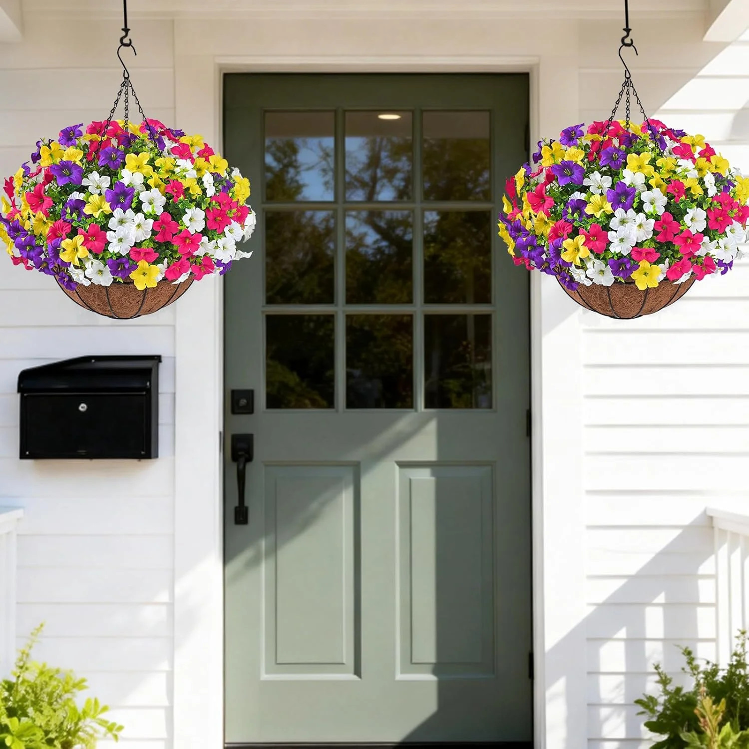Realistic Artificial Hanging Flowers for Outdoors with Basket, 1 Set Large Size
