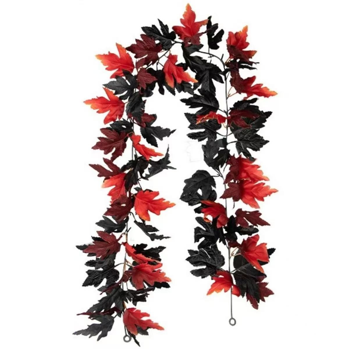 Halloween Artificial Maple Leaf Lifelike For Decorating Home/Wall Black & Red