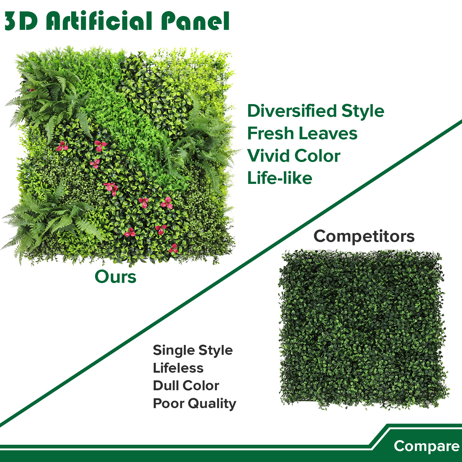 40″ Artificial Grass Mats 3D Mixed Plant Wall Ledge Decor For Home Festival #9
