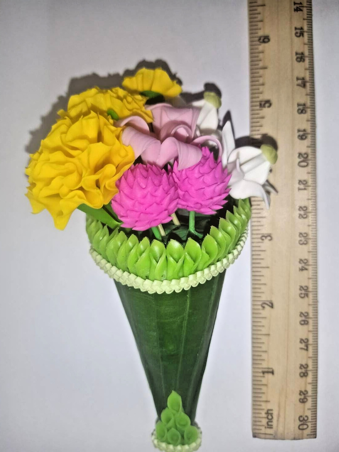 Handmade Artificial Banana Leaf Clay Floral Dollhouse Bouquet Flower Arrangement