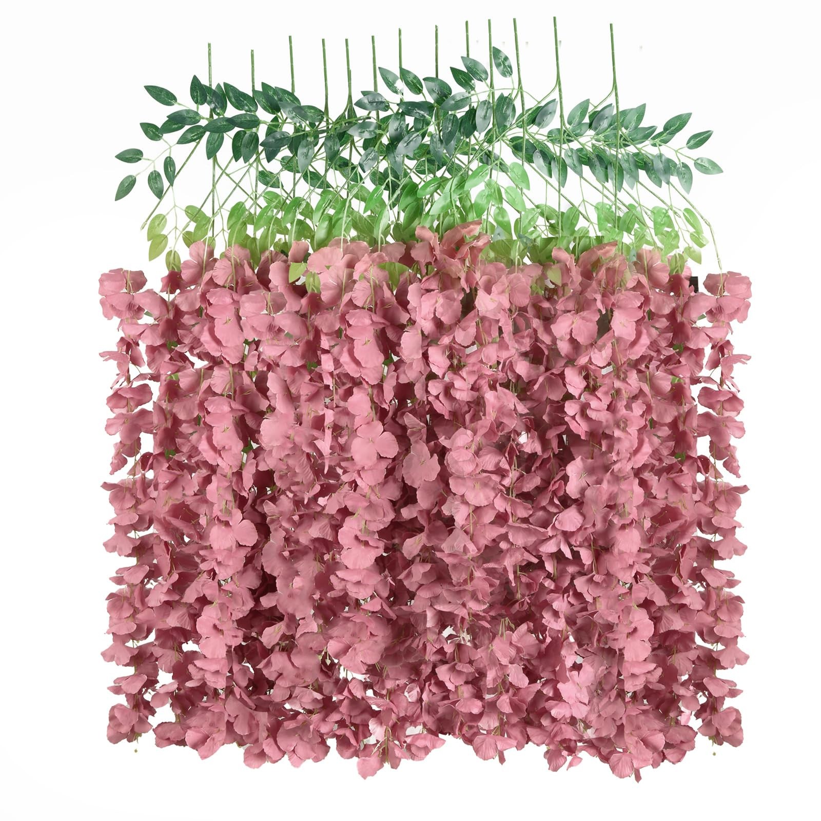 INSUNSIX 12PCS Artificial Wisteria Hanging Flowers 3.6ft Dusty Pink Fake Hang…