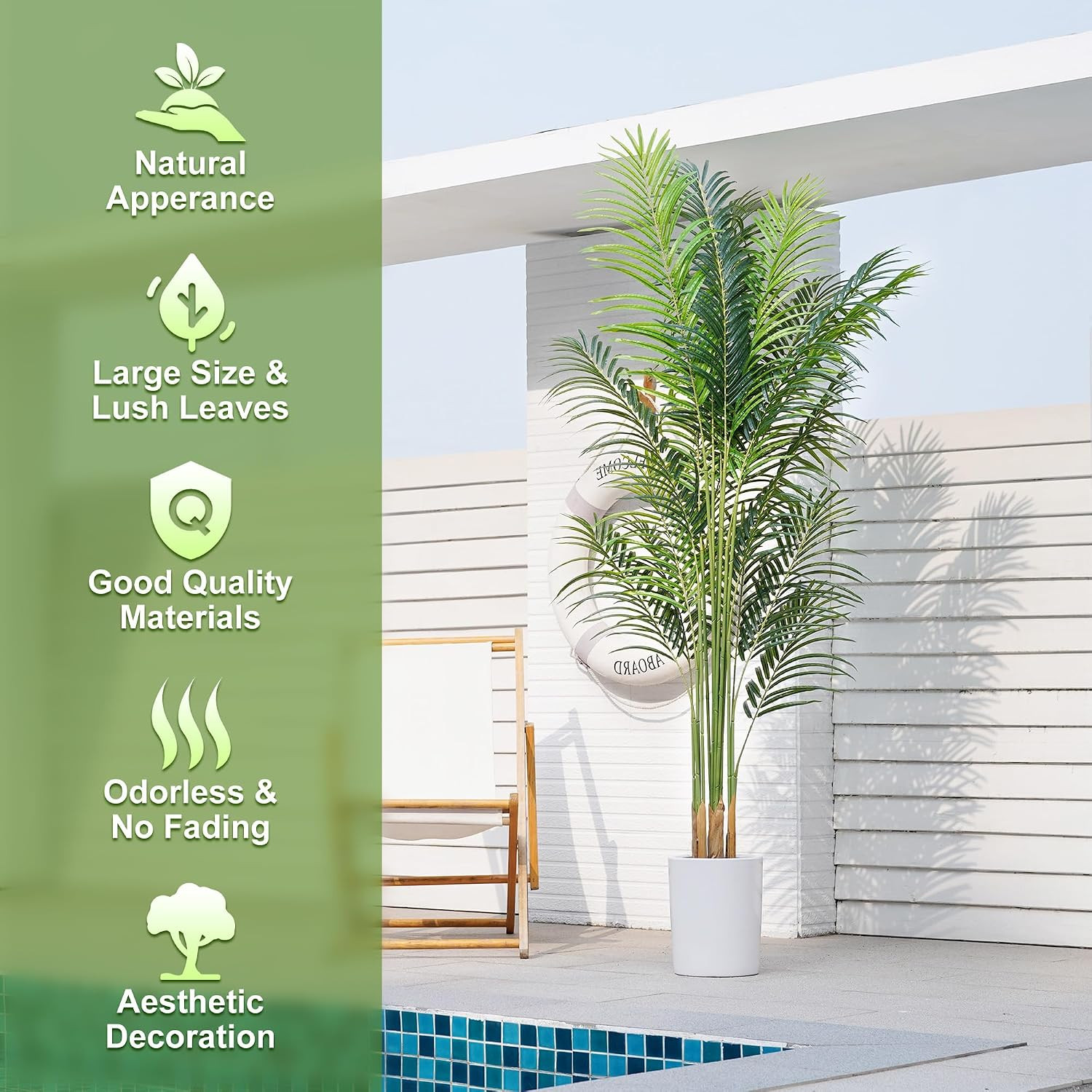 Artificial Palm Tree 7.2Ft Tall Fake Potted Plant Faux Silk Green Floor Decorati