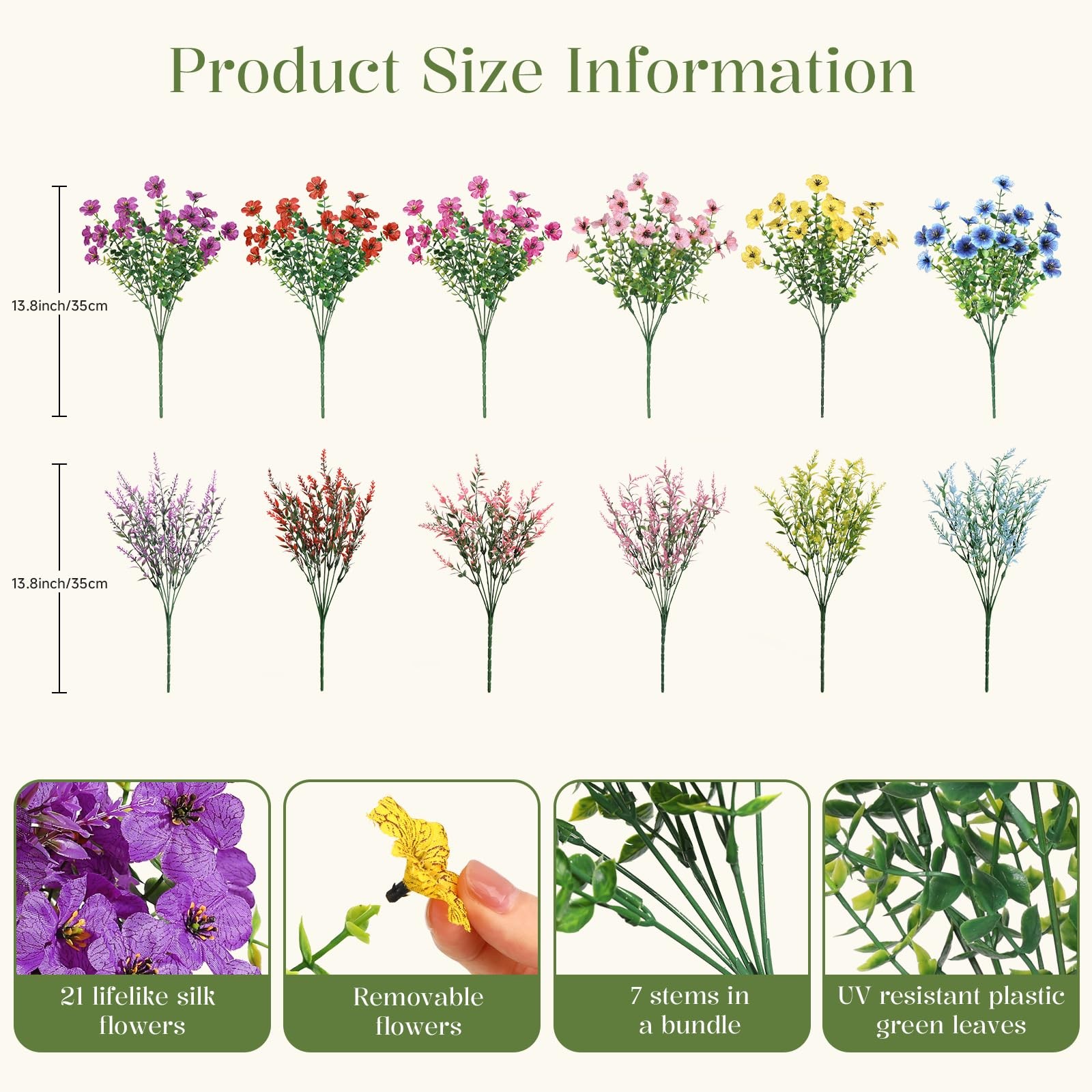 24 Bundles Artificial Flowers for Outdoors UV Resistant Decor