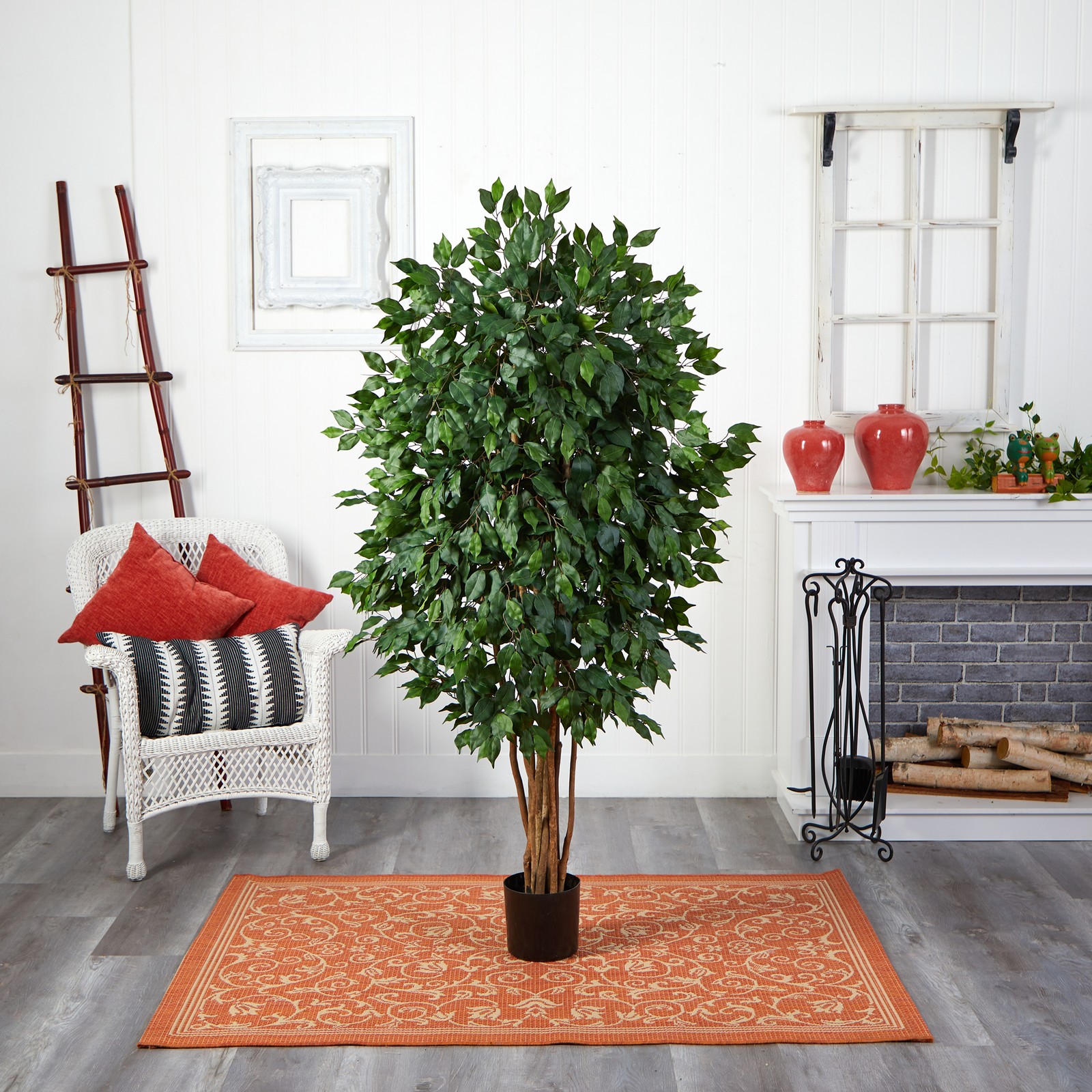 Nearly Natural 66″ Ficus Artificial Tree with Several Trunks in Green/Black