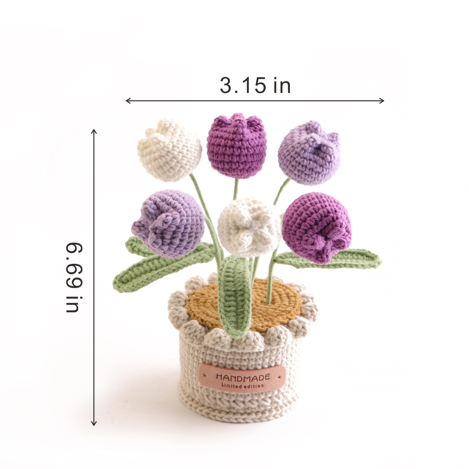Wool Woven Tulip Potted Plants, Artificial Crochet Hand-Woven Flowers Suitabl…