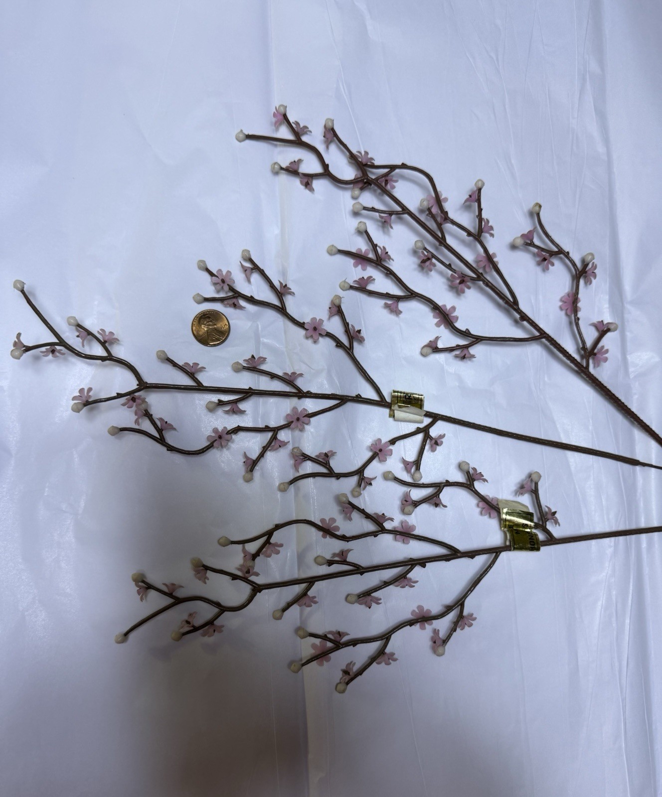 Vintage Plastic Branches with Pink Flowers and White Berries