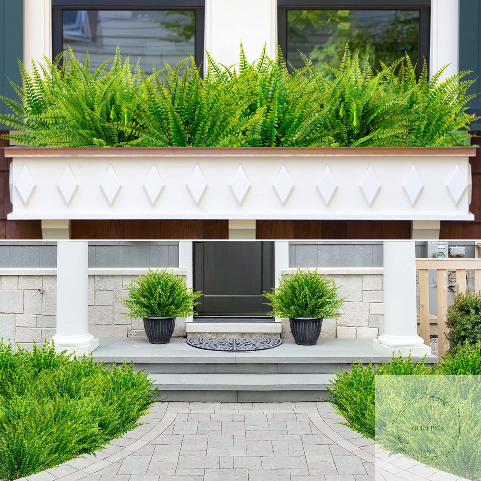 12 Bundles Artificial Boston Ferns Artificial Plants Outdoor Greenery Stems Faux
