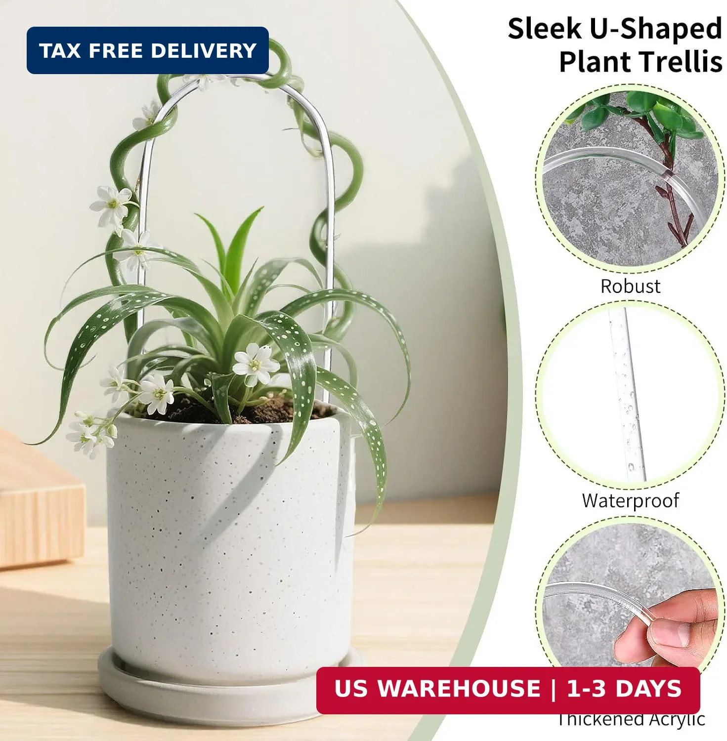 2 Pack Thickened U-Shaped Acrylic Trellis for Indoor Plants, Small Clear Plant T