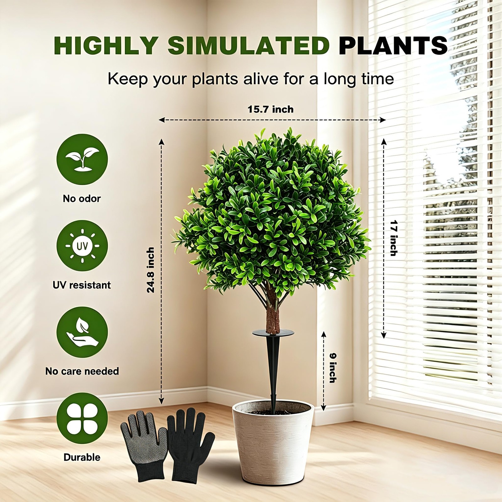 Set of 2 Artificial Boxwood Topiary Ball Trees with Ground Spike, 26 Inches U…