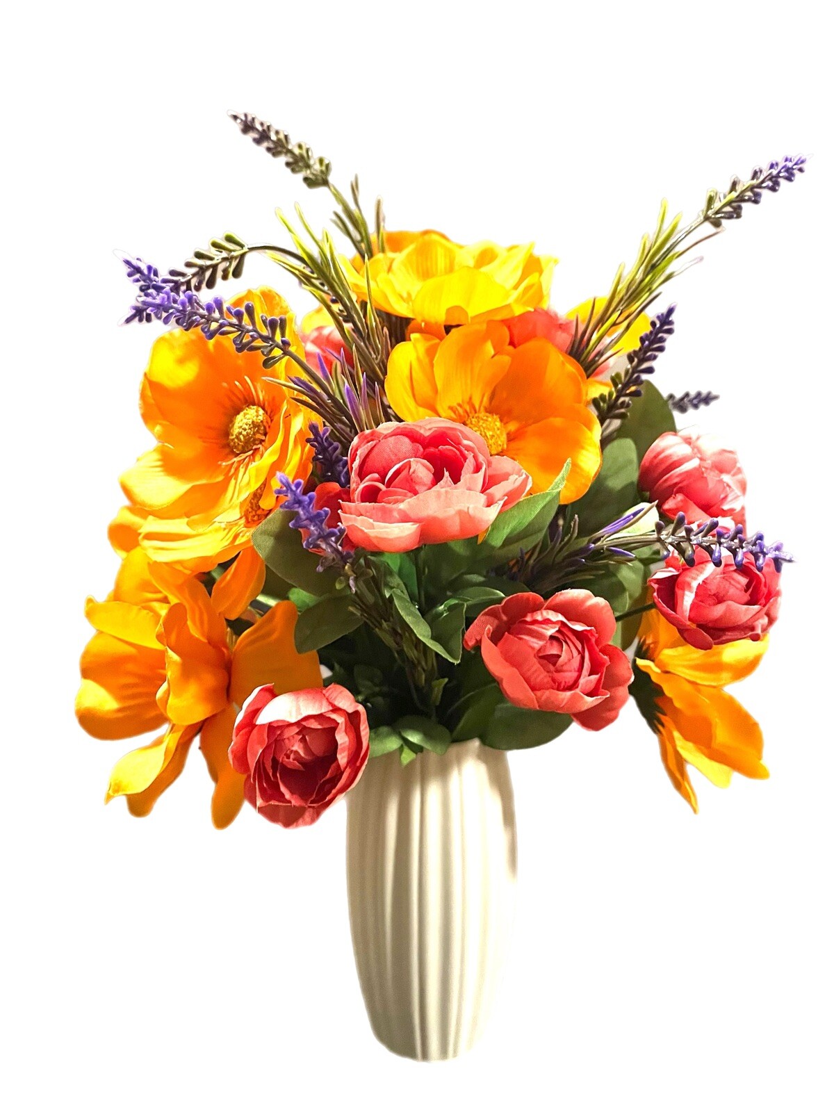 Small Floral Arrangement Centerpiece Lavender Pink Ranunculus Orange Floral 12”