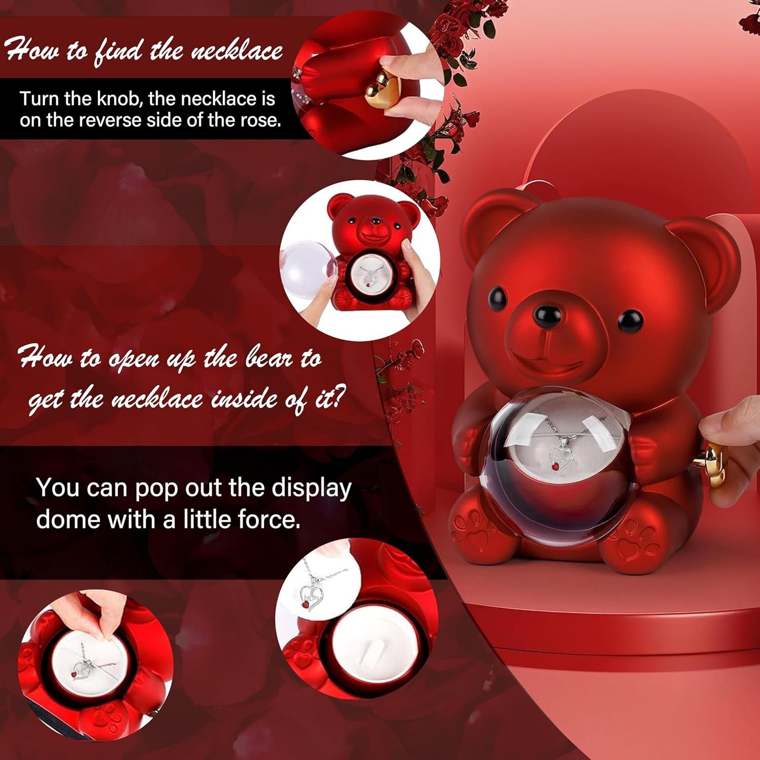 Cute Teddy Bear with Preserved Rose Gifts for Mom,Romantic Rose Flower Bear Tedd