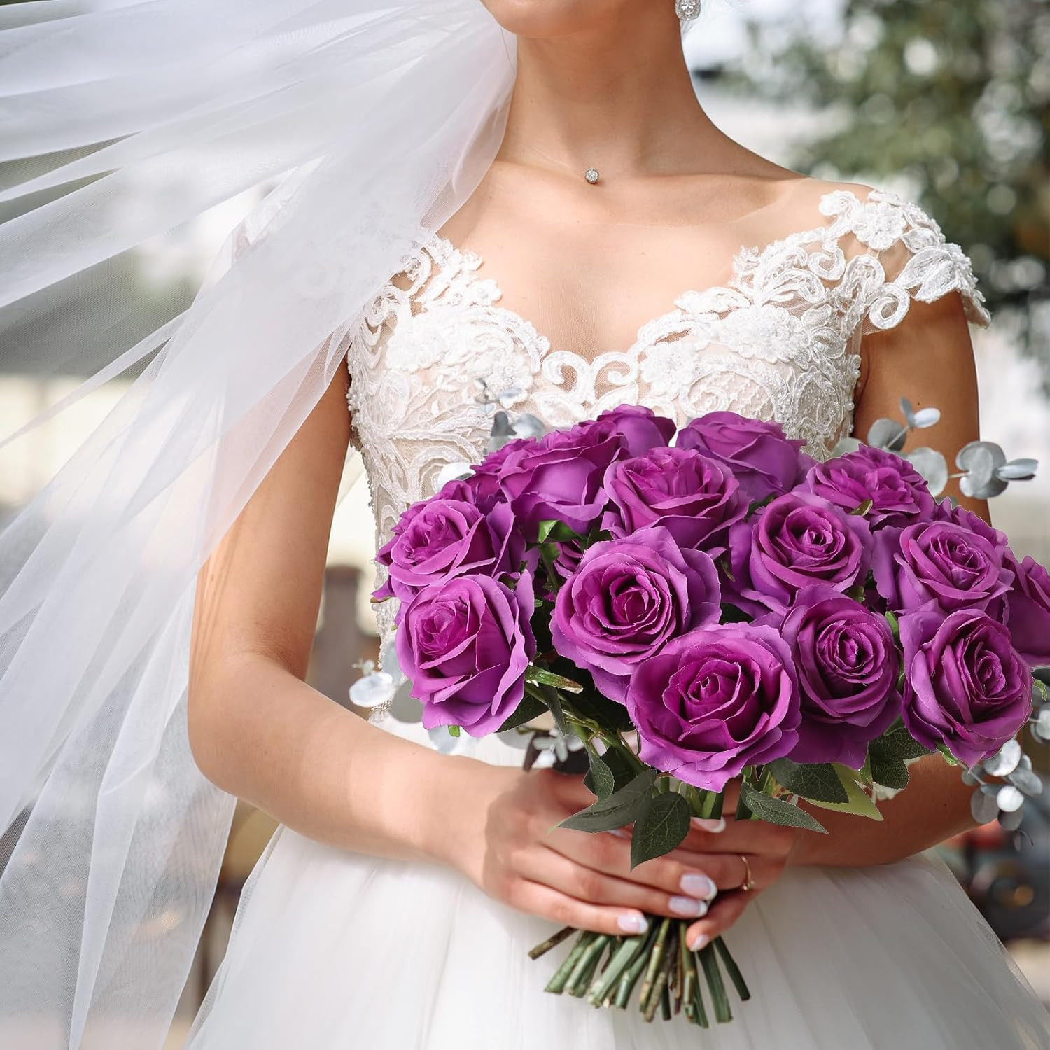Artificial Silk Roses, 10Pcs Lifelike Fake Rose Bouquet, Purple Faux Flowers …