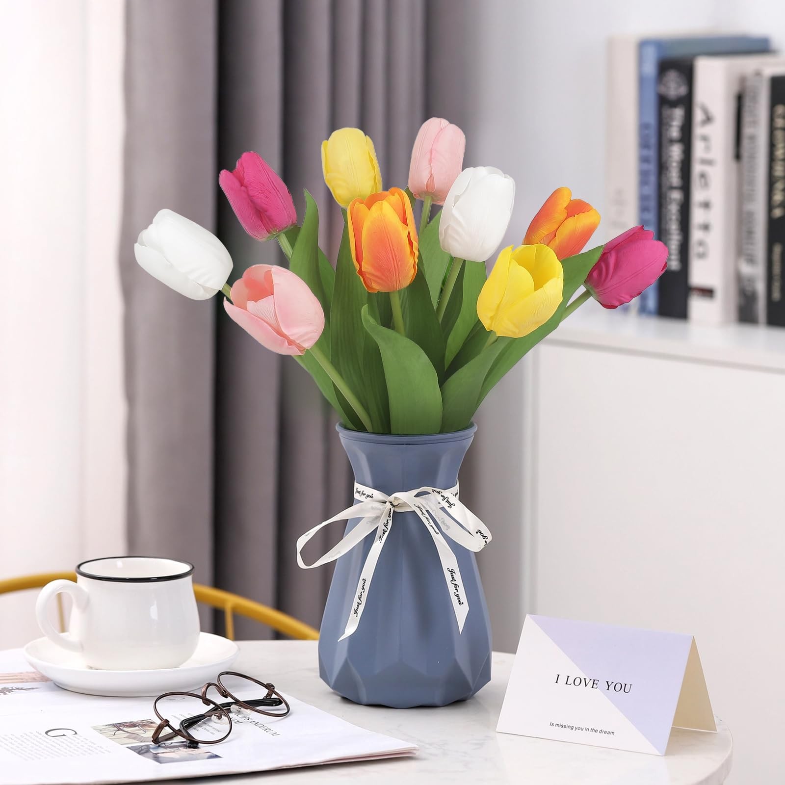 Artificial Tulips – 20 Stems Real Touch Realistic Fake Tulip Flowers, Premium…