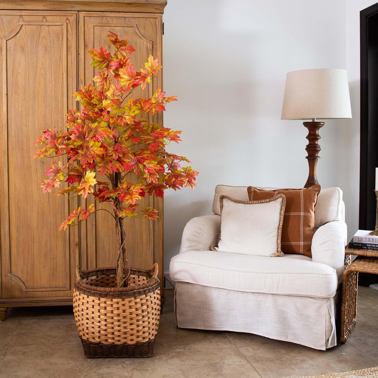 5-FT Deluxe Autumn Artificial Maple Tree, Faux Fall Décor for Home, Decorations
