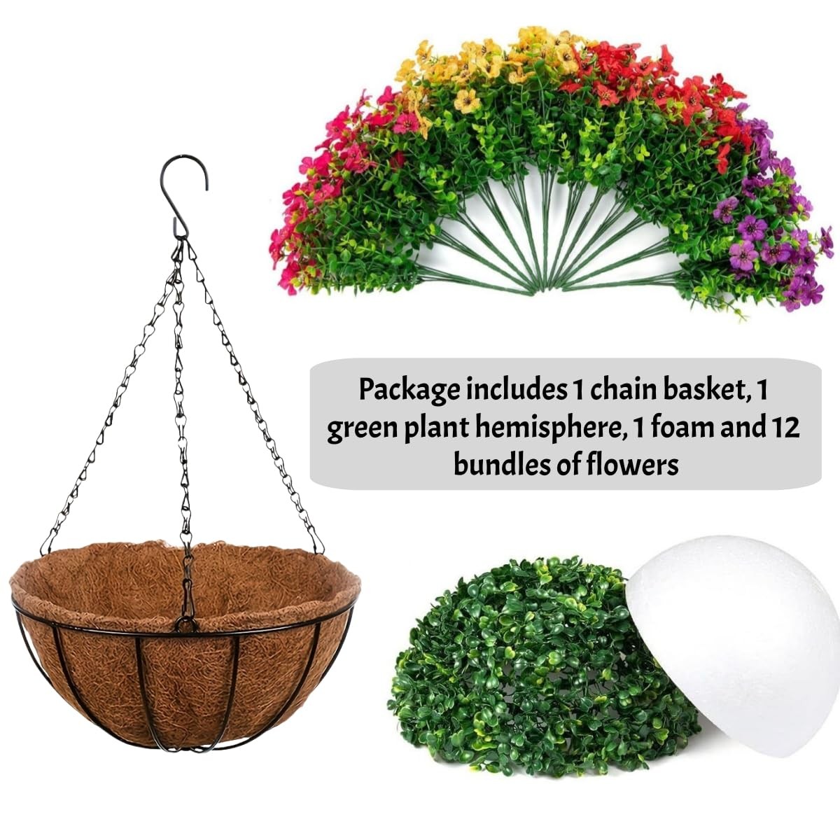 Artificial Flowers Hanging Basket for Outdoor Indoor UV Resistant Silk Flower…