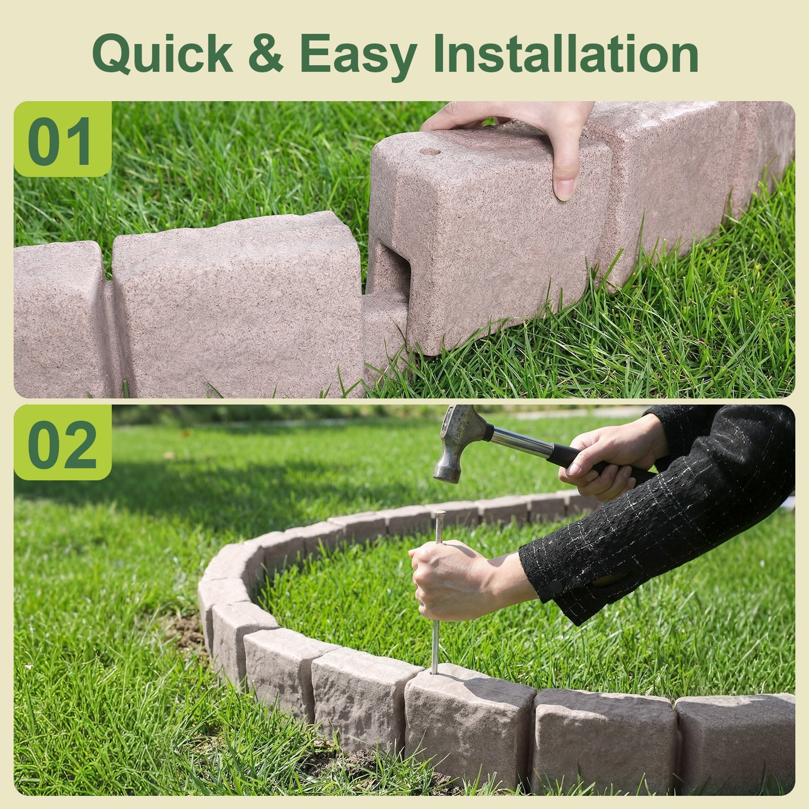 Plastic Garden Lawn Border Garden Edging Border Stone 12pcs for Home Improvement