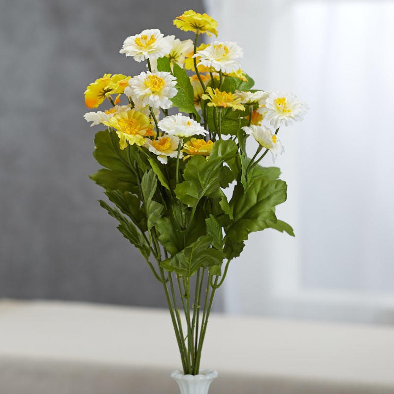 Factory Direct Craft Yellow and Cream Artificial Zinnia Bush