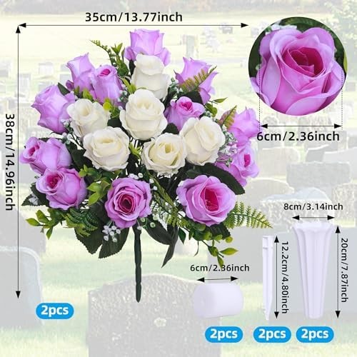 Set of 2 Artificial Cemetery Flowers with Vase,Grave Memorial Flowers,Artificial
