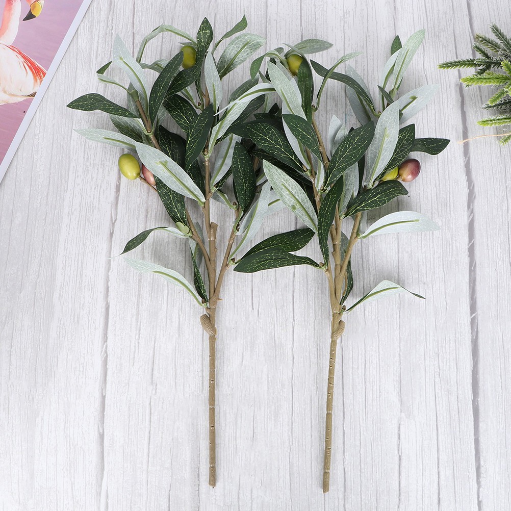 3 Pcs Artificial Olive Branches Faux Greenery Plastic Plant Accessory for Home