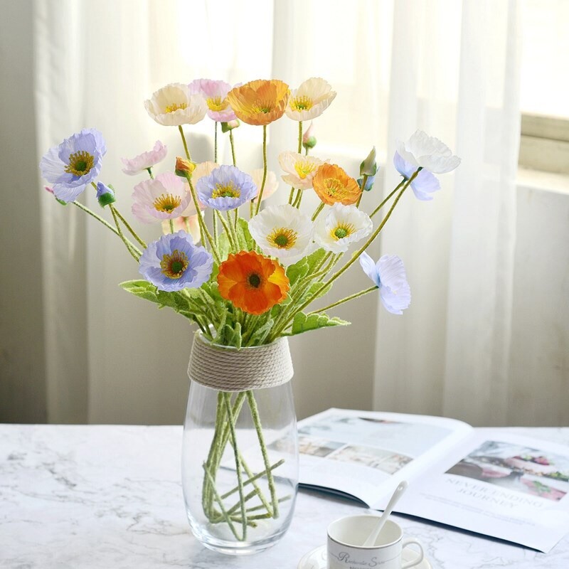 Artificial Flowers Poppy Silk Flowers Long Stem Housewarming Garden Table…