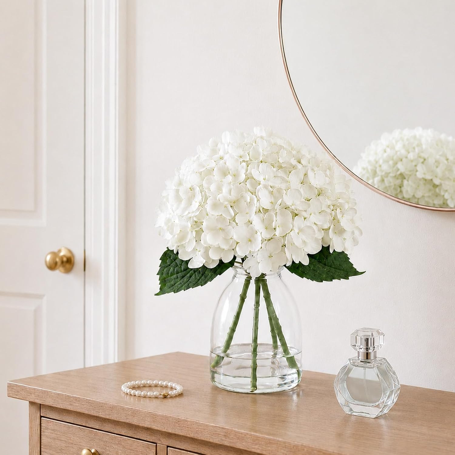 Hydrangea Artificial Flowers in Vase Fake Flowers for Home Decor | White Real To
