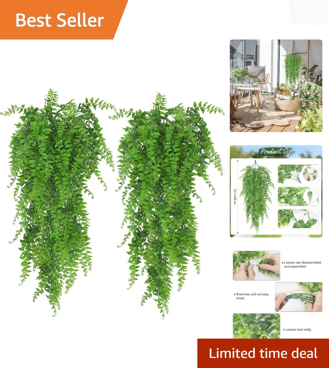Intricate Hanging Ferns – 2 Pack of Easy Installation Artificial Plants for Home
