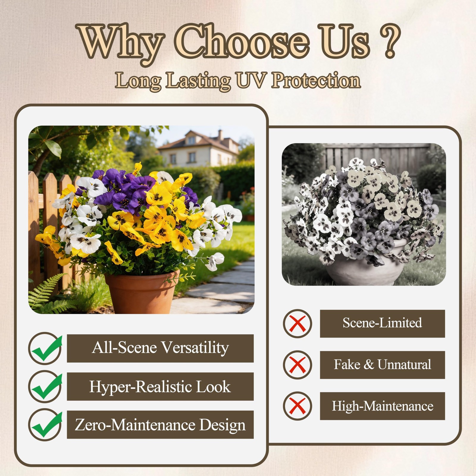 UV Resistant Artificial Pansies, Realistic No Fade Spring Faux Flowers, Flexi…