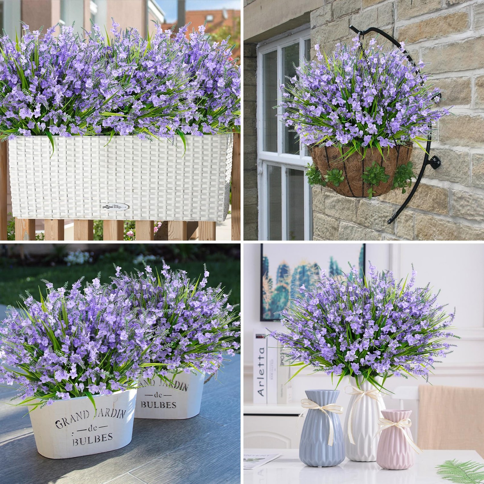 20 Bundles Artificial Lavender Flowers for Outdoors Fake Silk Flowers Faux Plant
