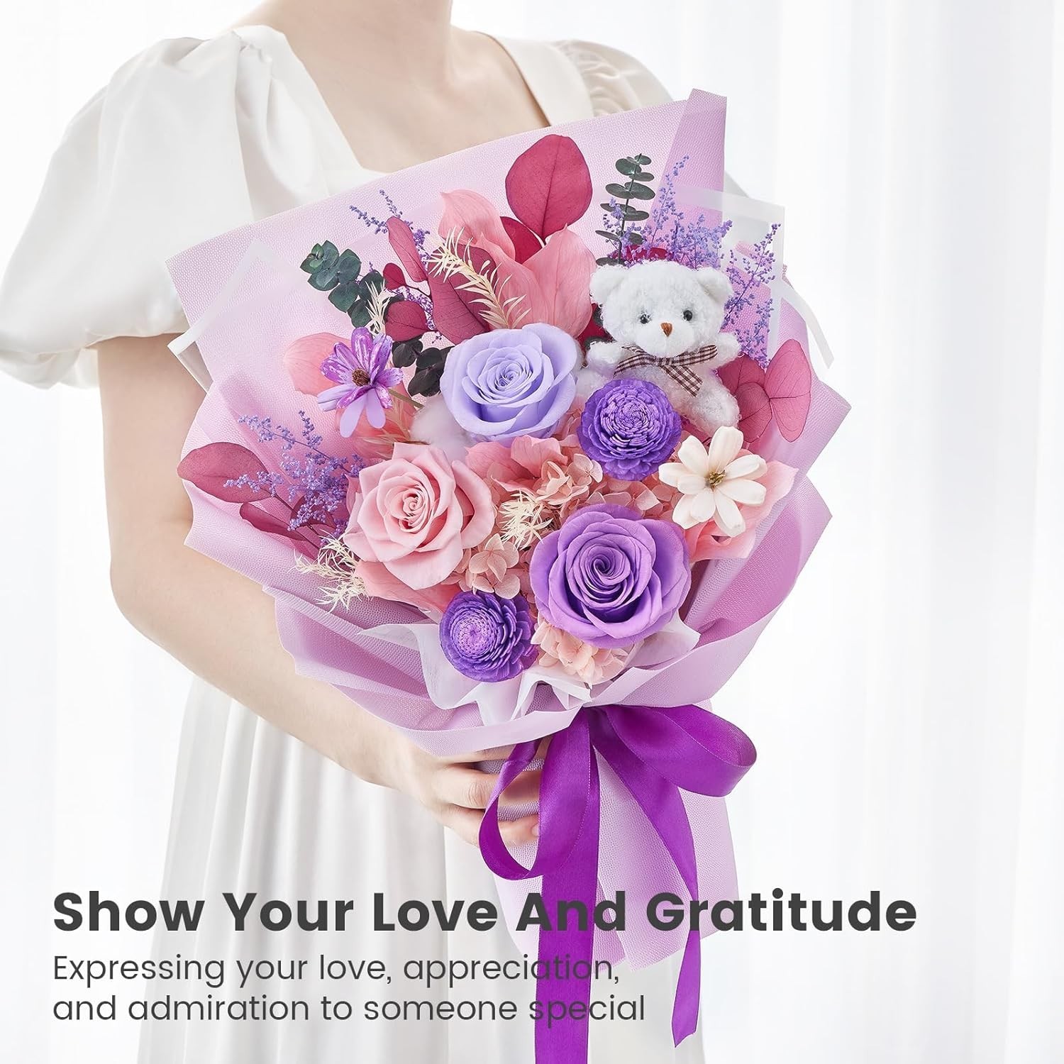 Forever Flower Bouquet Flowers for Delivery Prime Preserved Roses with Bear Gift