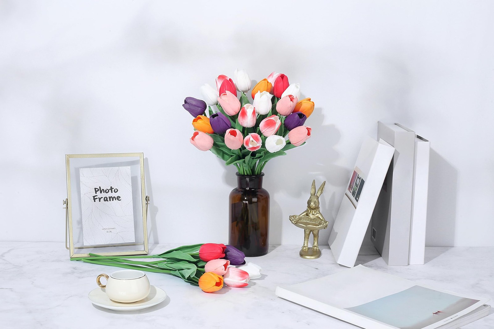 15 PCS Multicolor Real Touch 14 Inch Artificial Tulips Spring Home Decor
