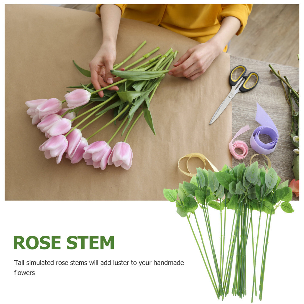 30 Pcs Rose Stem with Leaves Flower Branches Floral Bouquet Bride