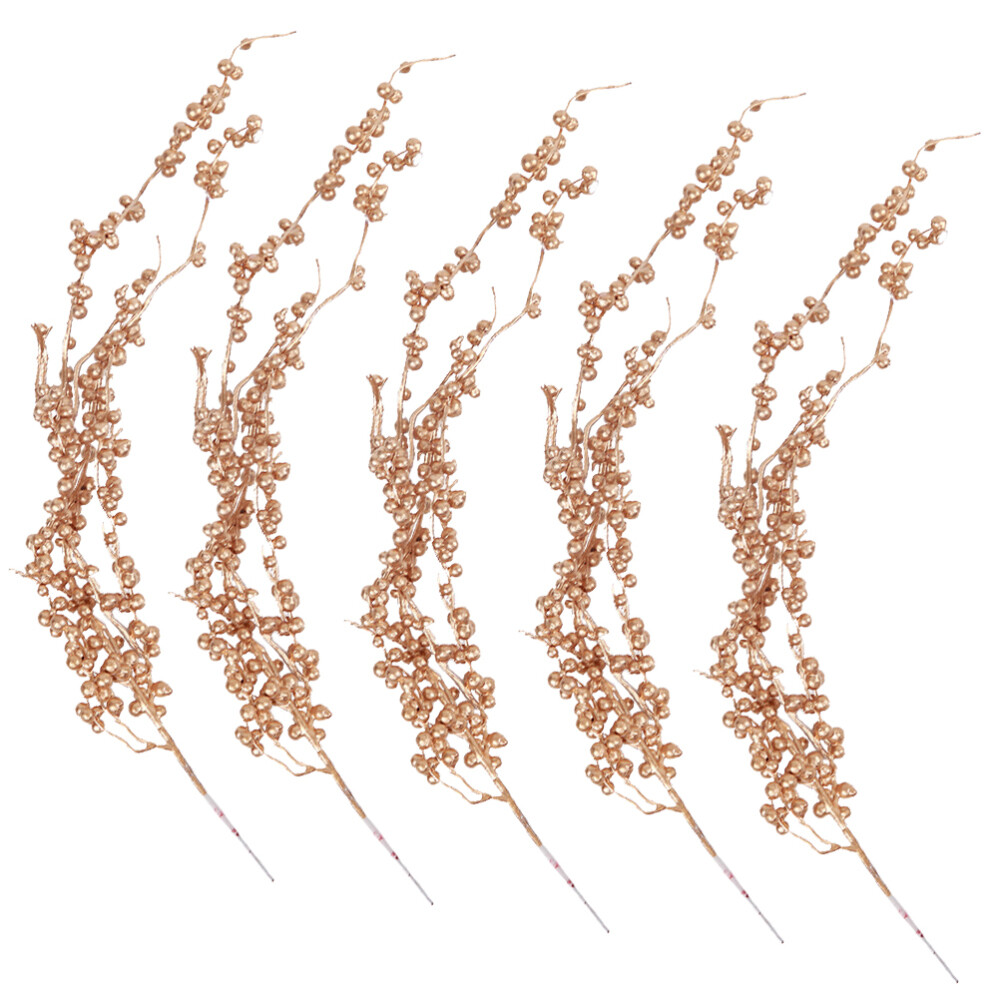 5 Pcs Christmas Berry Stems Artificial Flower Golden Tree Spray