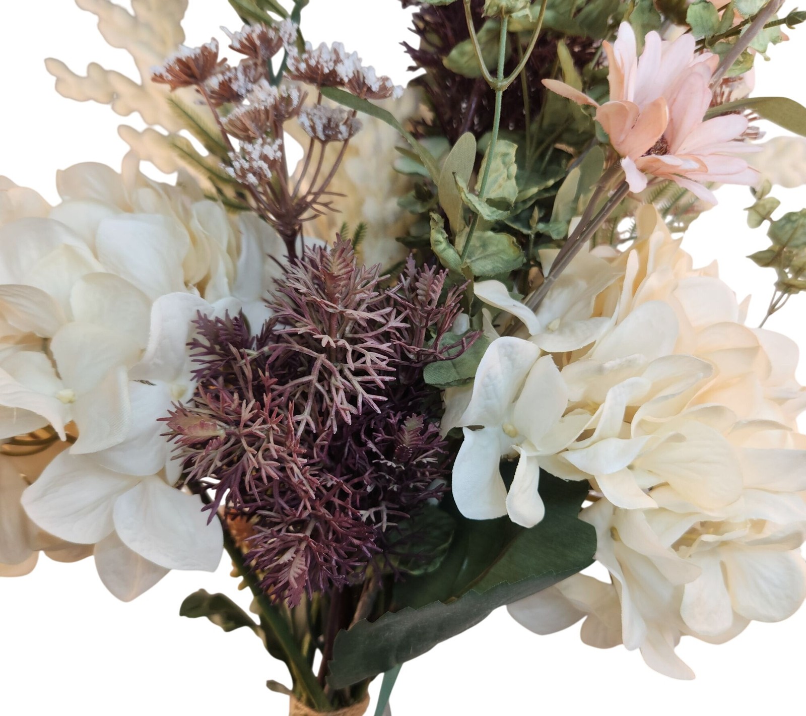 Artificial Floral Arrangement Beige Hydrangea & Cream Mum Bouquet Hand Tied