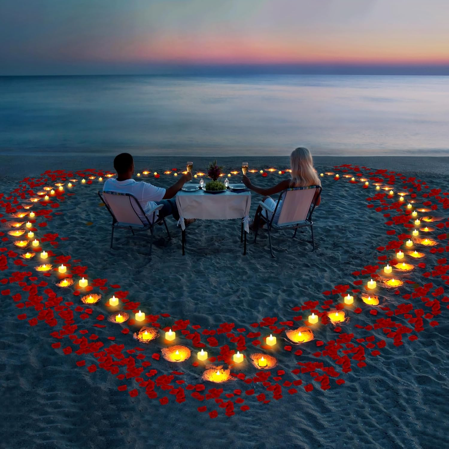 2000 Pcs Artificial Rose Petals with 24 Pcs Romantic Flameless Candles, LED Hear