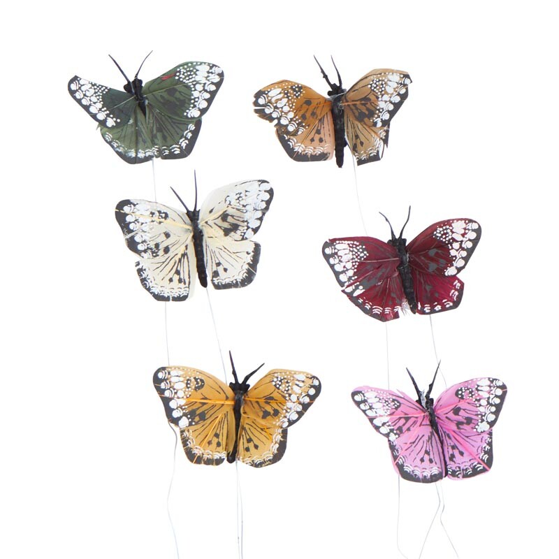 Package of 12 Assorted Artificial 2-1/2″ Butterflies with Attached Wires