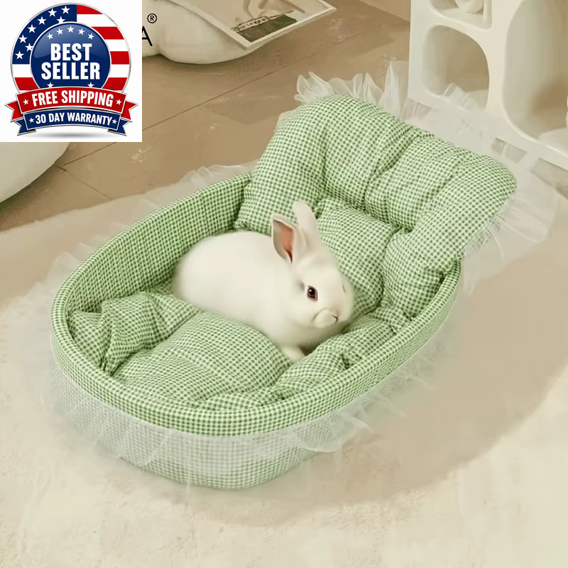 1PCS Soft Cute Bunny Princess Nest – Fluffy Rabbit Bed with Lace Edges, Cozy Plu
