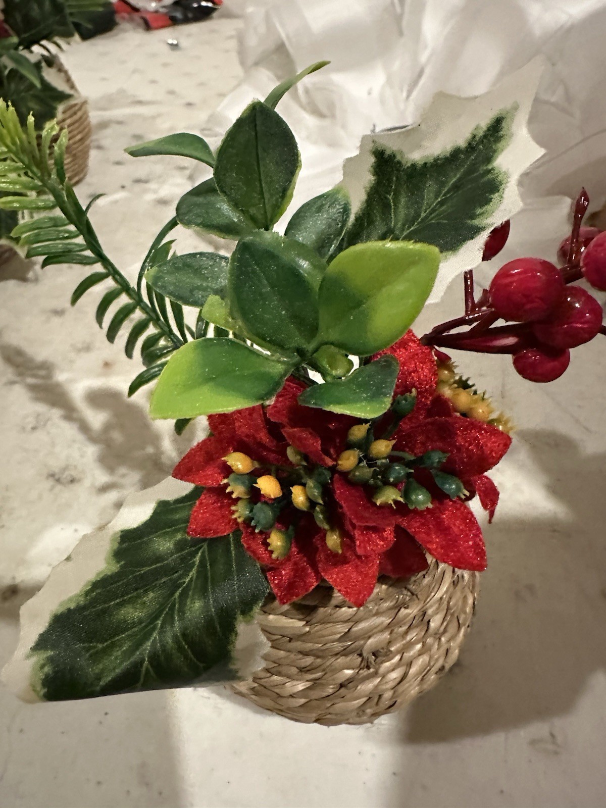 Set of (21) Artificial Winter Centerpiece Arrangements In Twine Pot 7 Inch