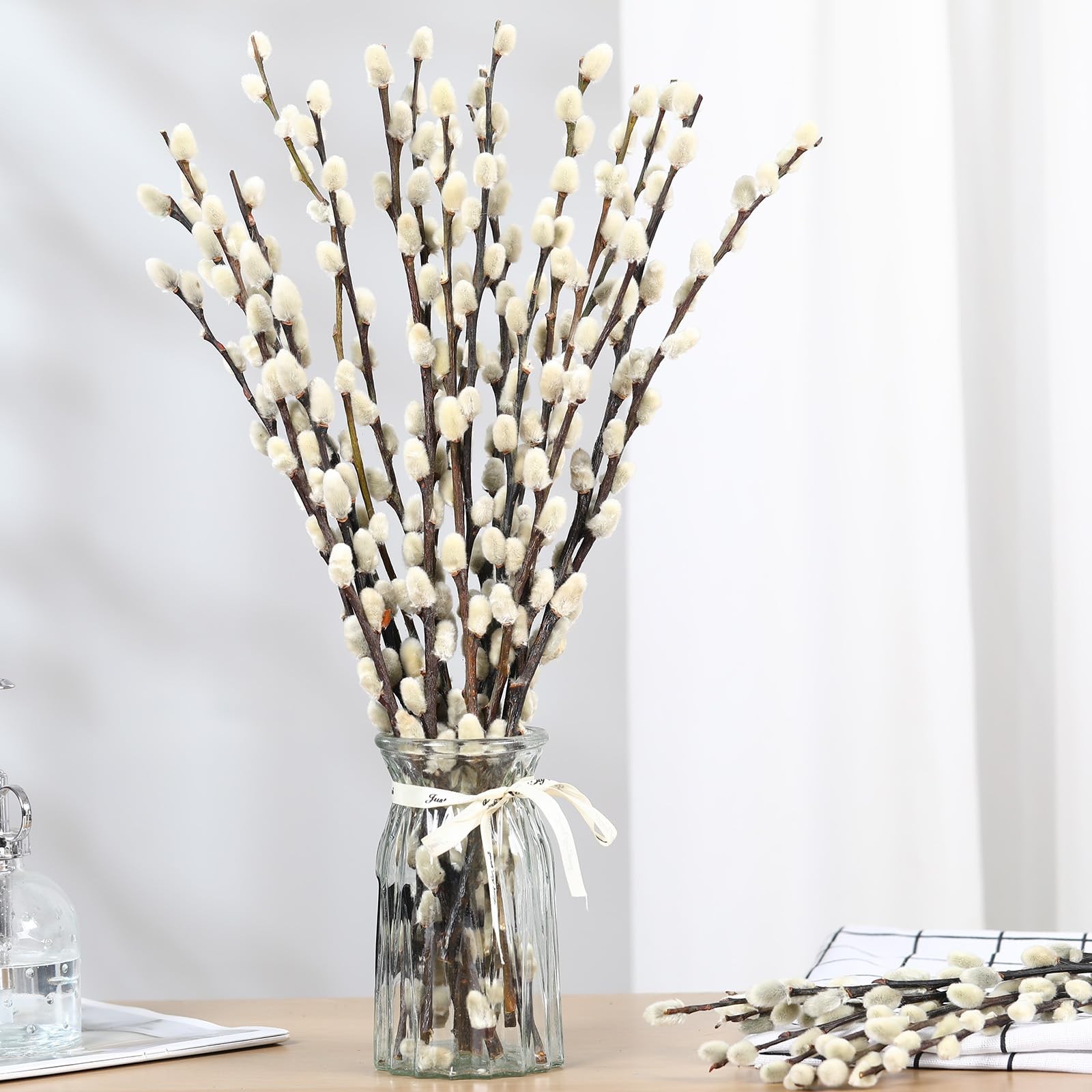 Natural Preserved Dried PussyWillow Branches for Vases, 25 Stems Real Willows…