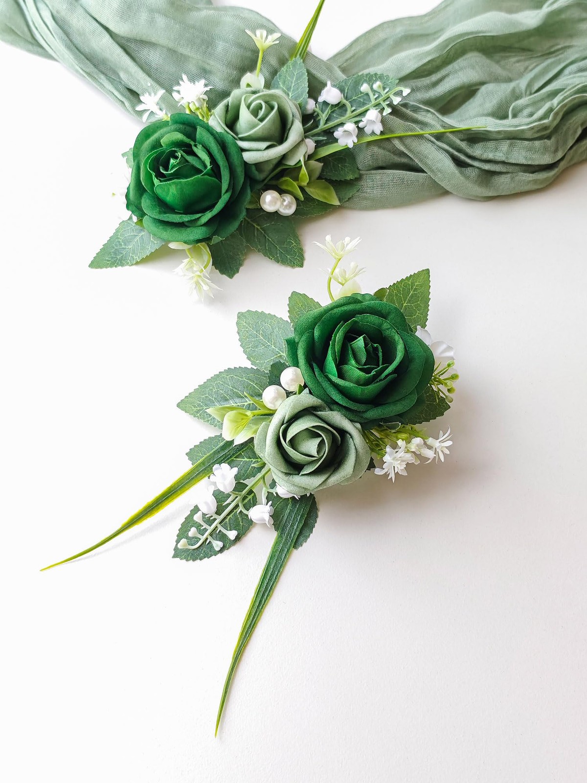 2 PCS Boutonniere Men Suit Decor Flower Groom Groomsmen Green Wedding Prom