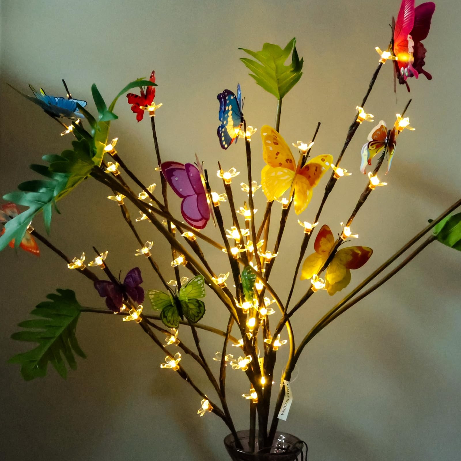 60 Battery Lighted Butterfly Twig for Indoor Vase Filler Flowers Decor