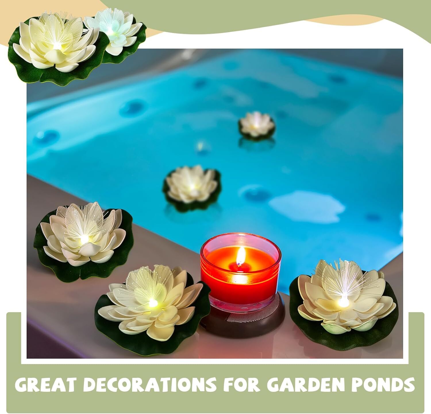 12 Pcs Artificial Floating Foam Lotus Flower with Water Lily Pad LED FiberLight